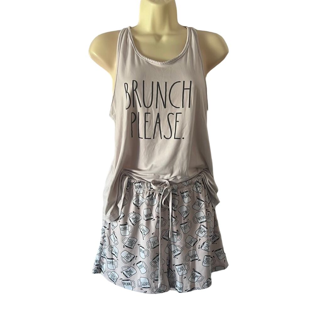 Rae Dunn 2 Pc Brunch Please Print Knit Short Pajamas